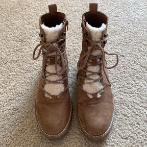 Faux suede faux shearling combat boots